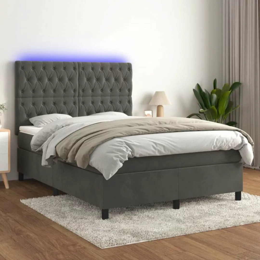 Vidaxl Boxspringbett Mit Matratze & Led Dunkelgrau 140x200 Cm Samt günstig online kaufen