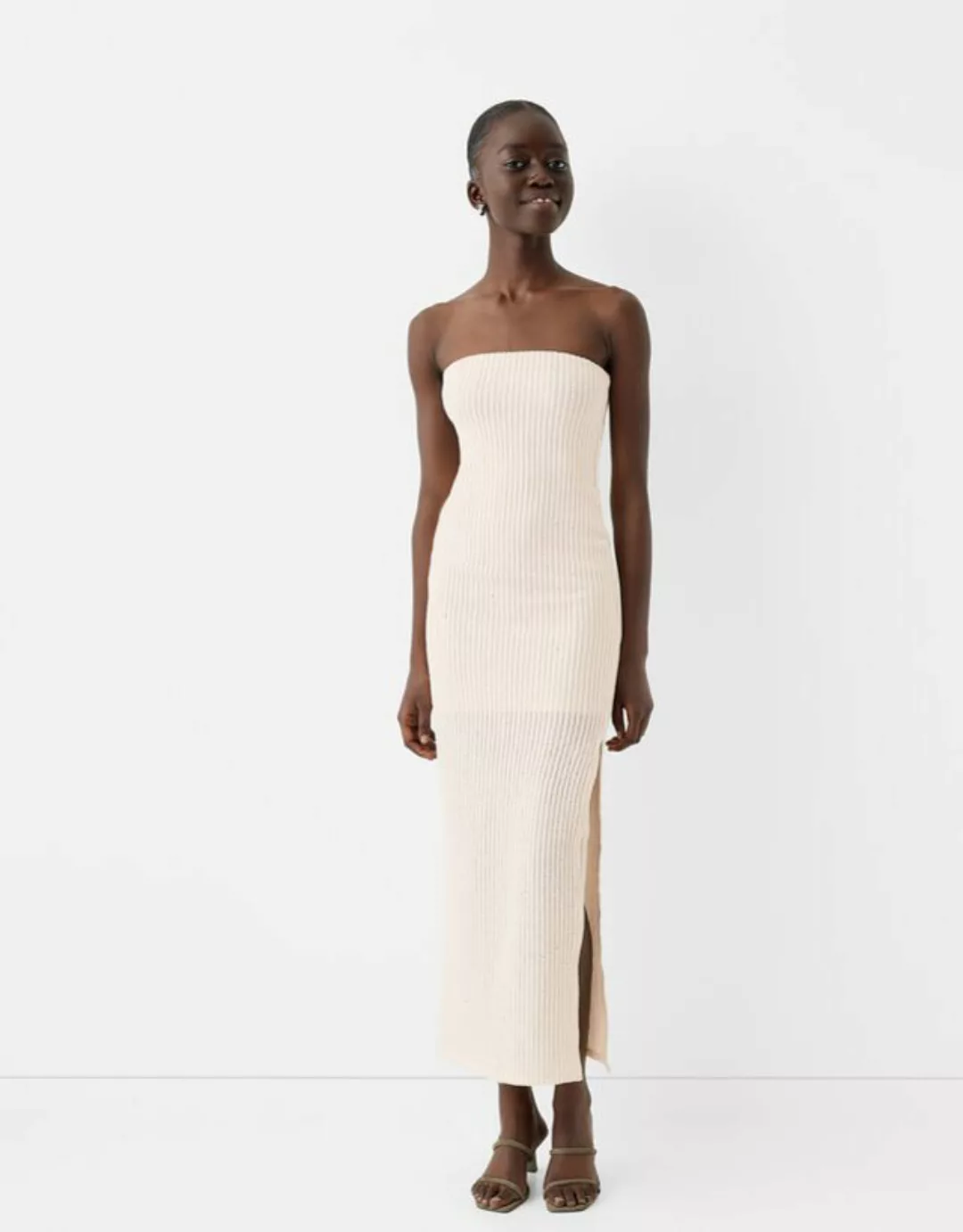 Bershka Rustikales Bandeau-Midikleid Mit Pailletten Damen S Beige günstig online kaufen