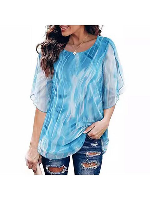 KIKI 3/4-Arm-Shirt Damen Chiffonbluse Tunika Rundkragen Shirt Sommer Casual günstig online kaufen