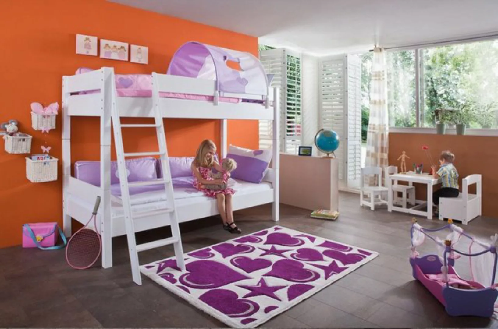 Natur24 Kinderbett Etagenbett Steffan Buche massiv Weiß lackiert Bett mit T günstig online kaufen