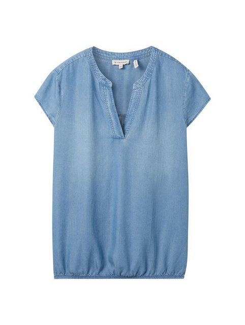 TOM TAILOR Blusenshirt shortsleeve blouse denim look, Clean Mid Stone Blue günstig online kaufen