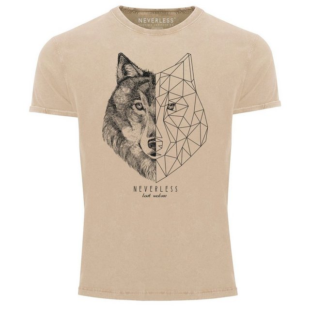 Neverless Print-Shirt Herren Vintage Shirt Wolf Polygon Kunst Grafik Tiermo günstig online kaufen