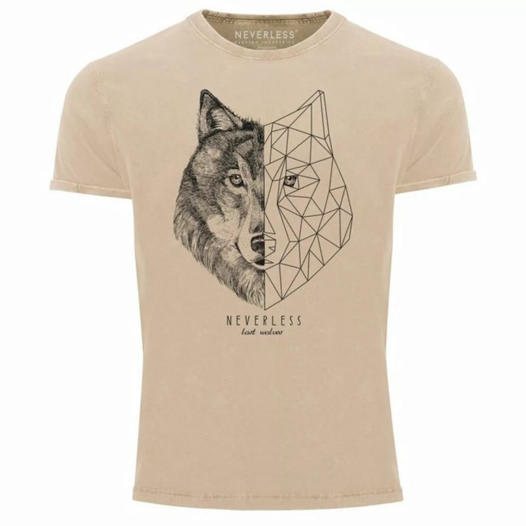 Neverless Print-Shirt Herren Vintage Shirt Wolf Polygon Kunst Grafik Tiermo günstig online kaufen