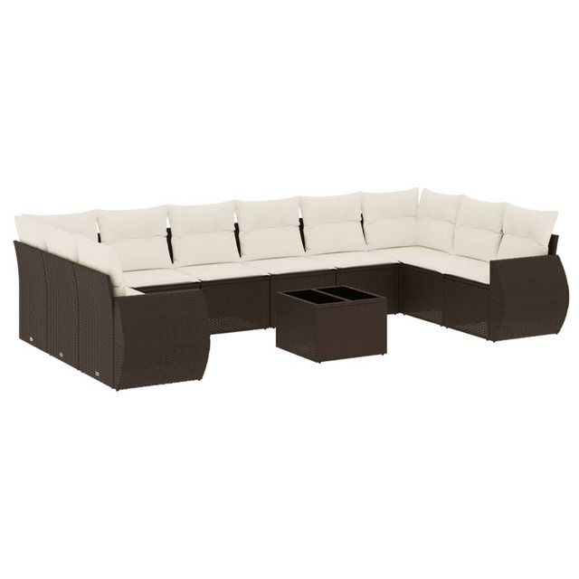 vidaXL Sofaelement 11-tlg. Garten-Sofagarnitur mit Kissen Braun Poly Rattan günstig online kaufen