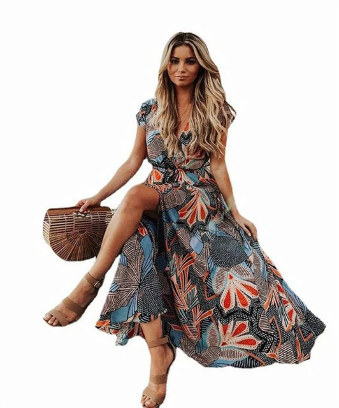 RUZU UG Abendkleid Damenmode Bedrucktes Kleid Strand Lässig Strandkleid Cor günstig online kaufen
