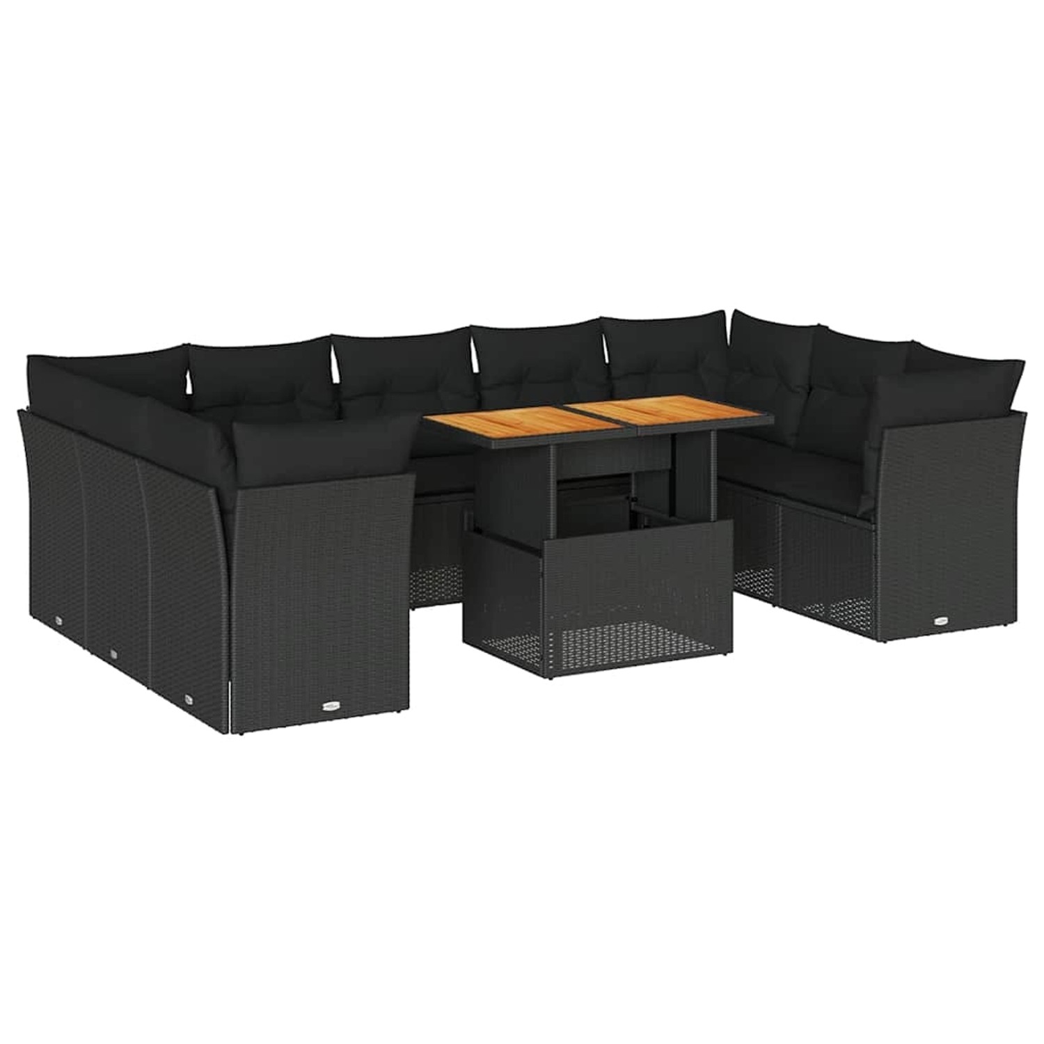 vidaXL 10-Tlg Garten-Sofagarnitur mit Kissen Schwarz Poly Rattan 3326967 günstig online kaufen
