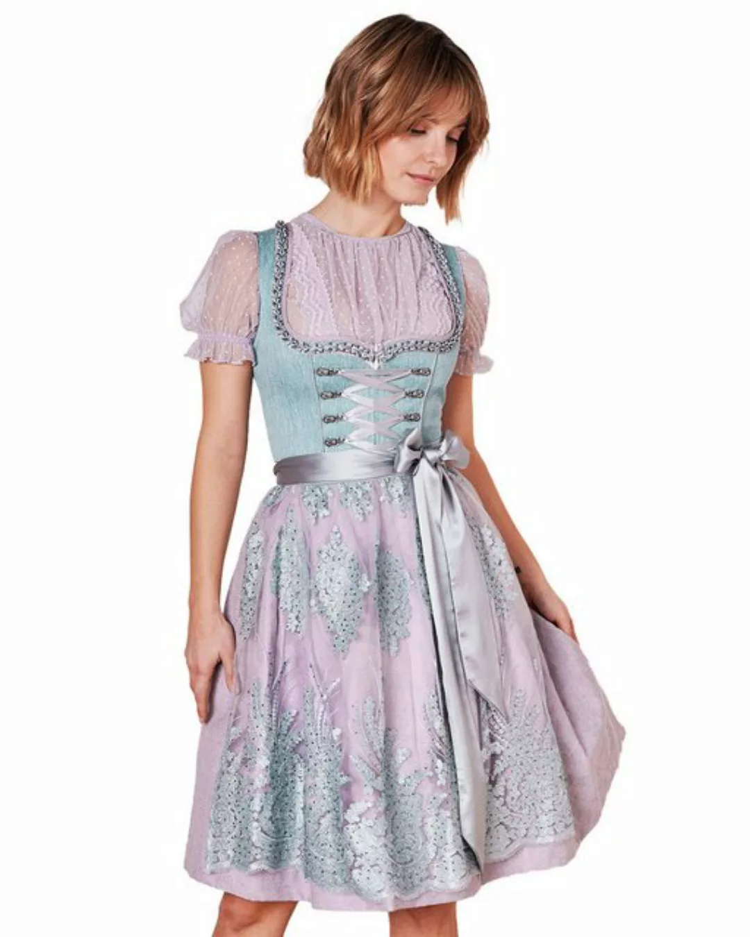 Krüger Madl Dirndl Dirndl 'Mera' mit Spitzenschürze 416667, Türkis F günstig online kaufen