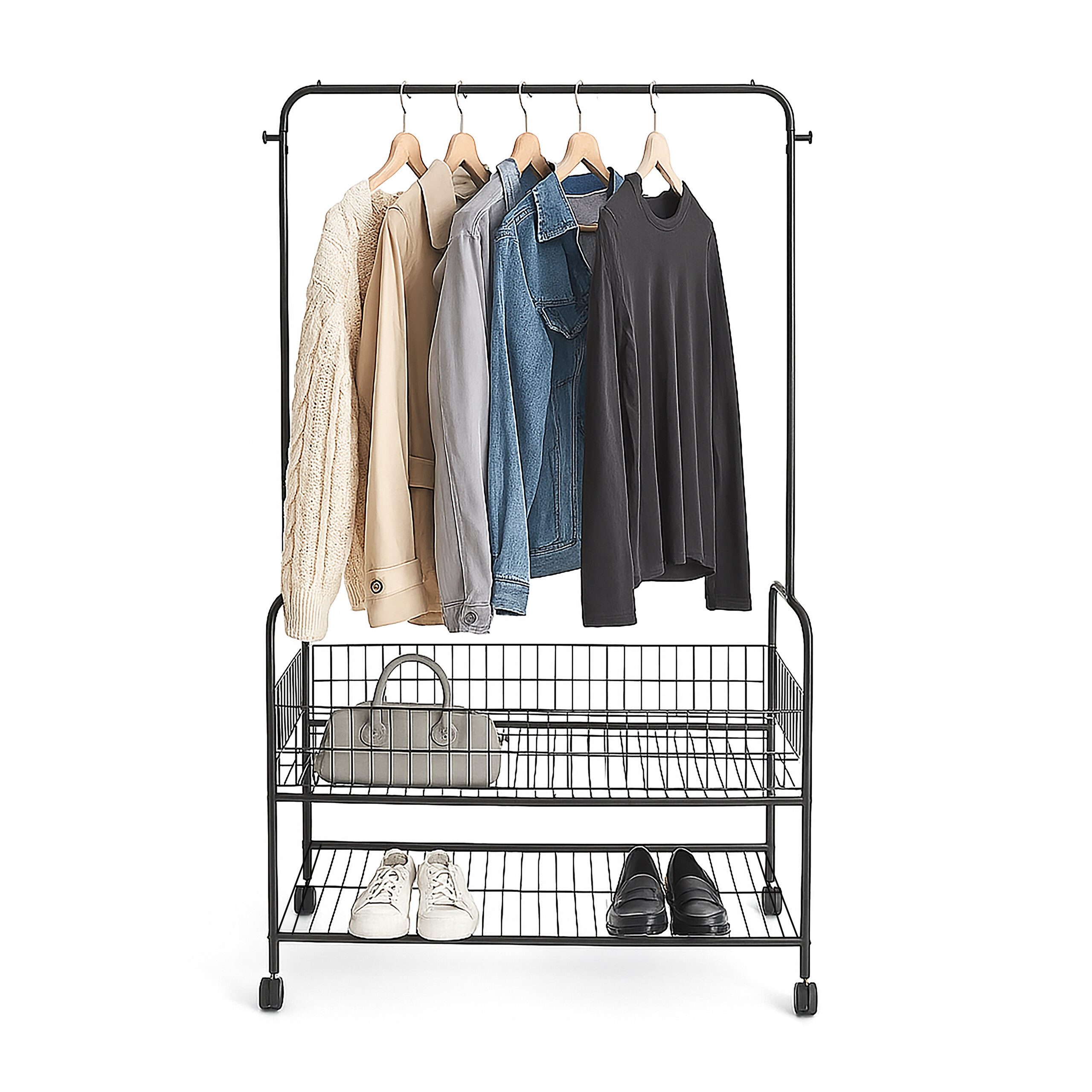 relaxdays Kleiderständer Eisen 2 Ablagefäch, Schwarz günstig online kaufen