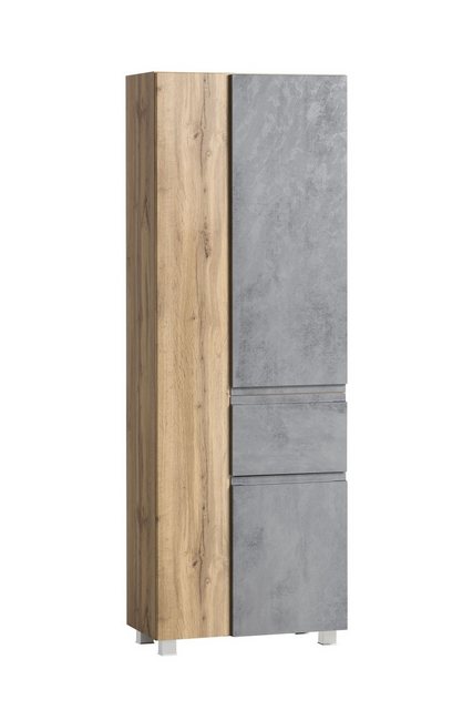 HELD MÖBEL Seitenschrank in Betongrau / Wotaneiche, MDF - 65x180x35cm (BxHx günstig online kaufen