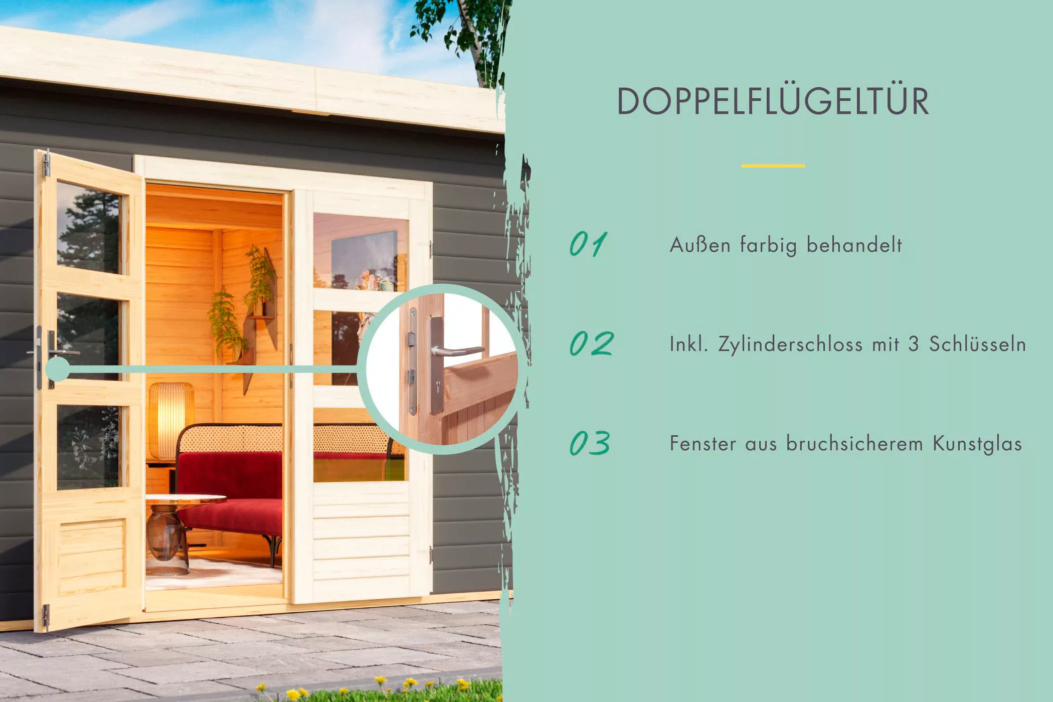 Karibu Gartenhaus "Schloßsee 3", mit Boden, Anbaudach und Rückwand günstig online kaufen