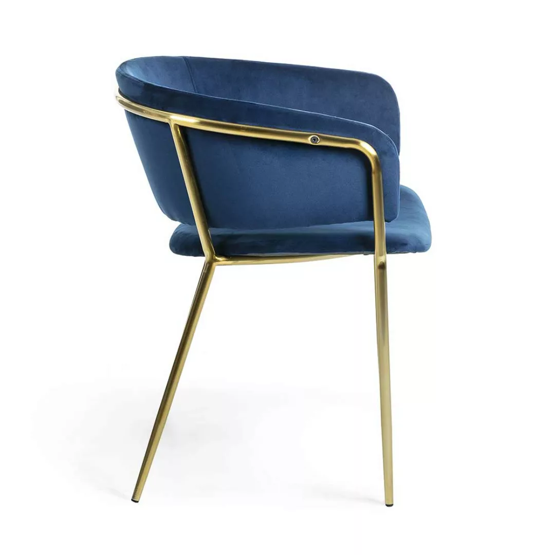 Samt Armlehnenstühle in Blau Metallgestell in Goldfarben (2er Set) günstig online kaufen