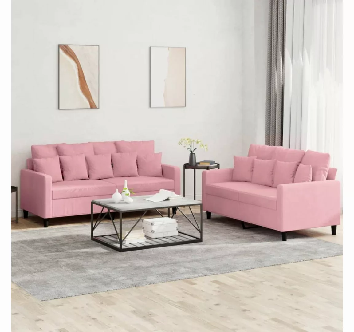 vidaXL Sofa Sofagarnitur Set mit Kissen Samt, 2-tlg., Rosa günstig online kaufen