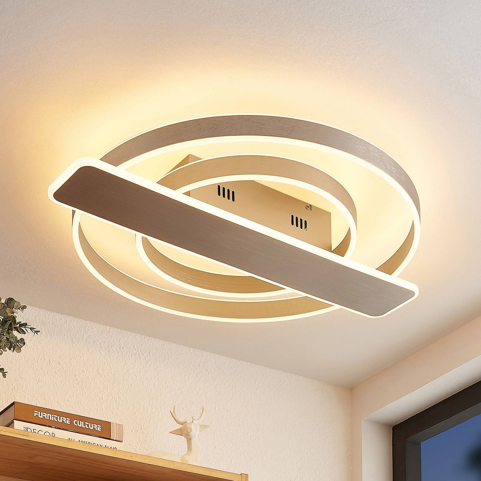 Lucande Linetti LED-Deckenlampe rund nickel günstig online kaufen
