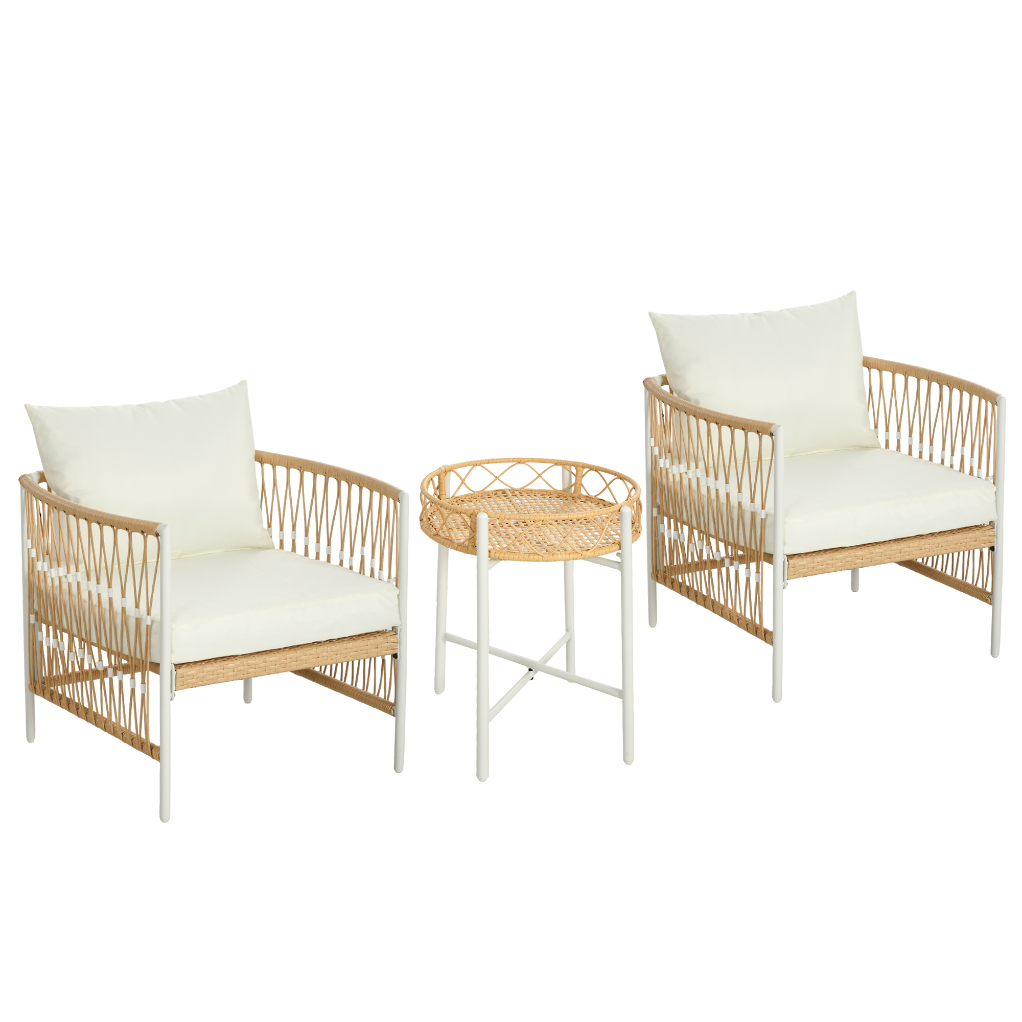 Outsunny 3er Set Rattan Gartenmöbel-Set mit 2 Gartenstühlen und Couchtisch, günstig online kaufen