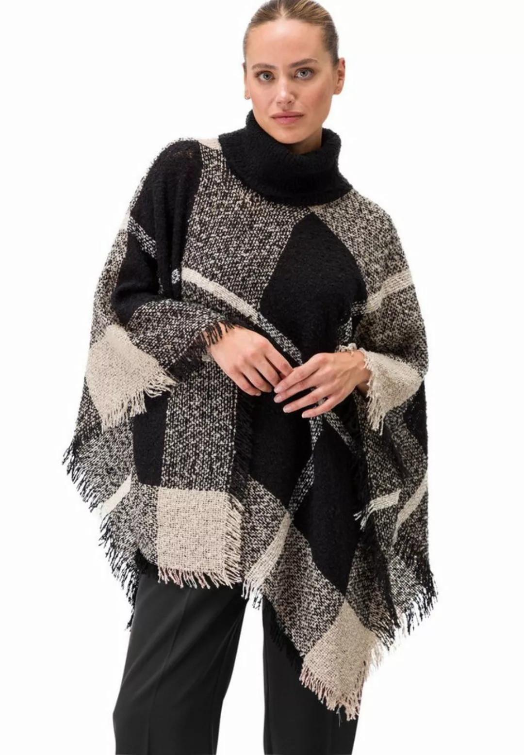 Zero 2-in-1-Strickjacke zero Poncho mit Rollkragen (1-tlg) Fransen günstig online kaufen