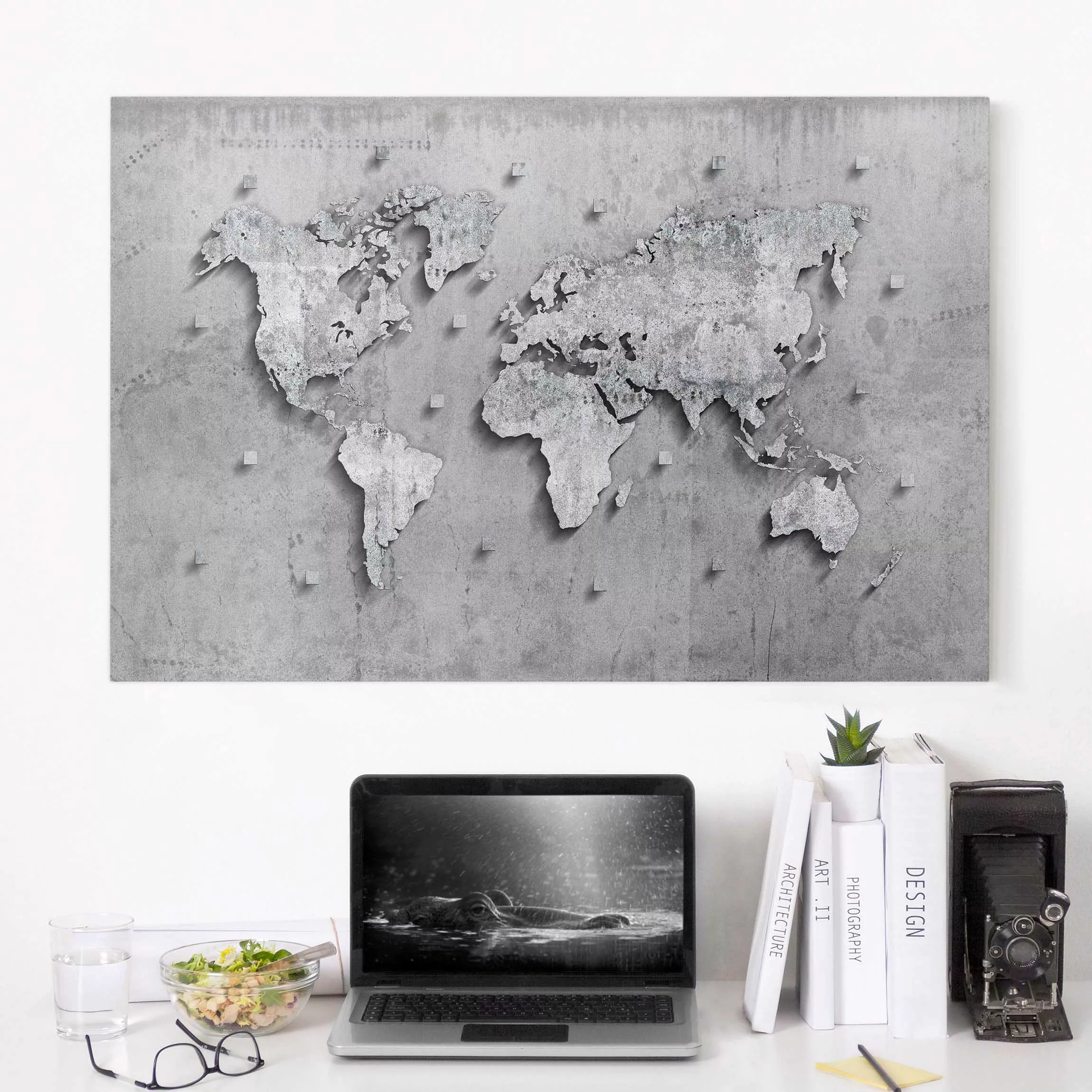 Leinwandbild Weltkarte - Querformat Beton Weltkarte günstig online kaufen