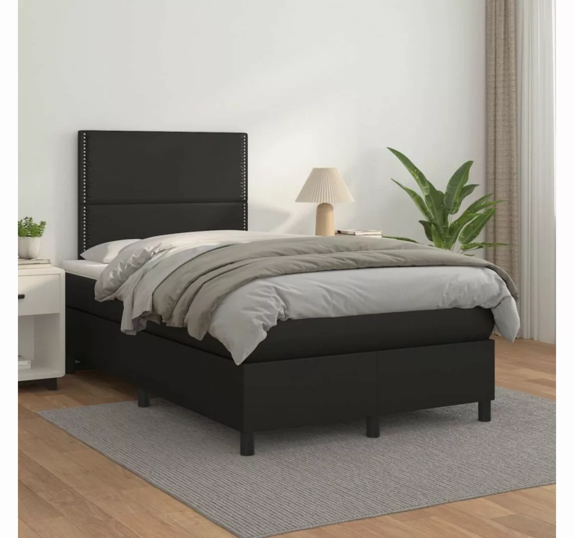 vidaXL Boxspringbett, Boxspringbett mit Matratze Schwarz 120x200 cm Kunstle günstig online kaufen