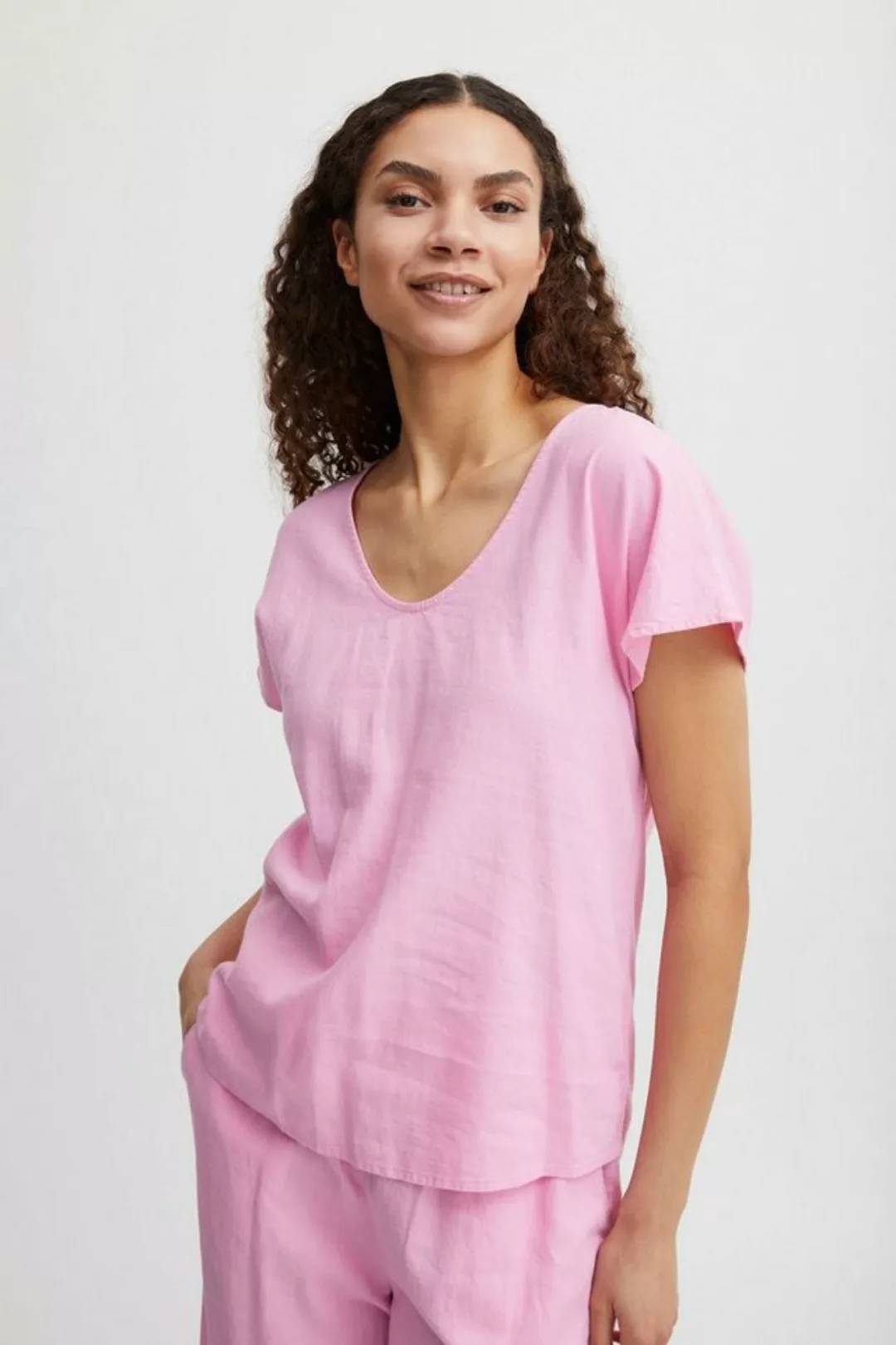 b.young Kurzarmbluse - BYFALAKKA VNECK BLOUSE - Bluse aus Leinenmix günstig online kaufen