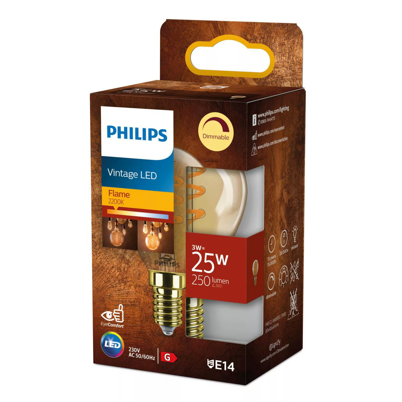 Philips Vintage LED Filament Lampe ersetzt 25W E14 Tropfen - P45 3W 250lm 2 günstig online kaufen