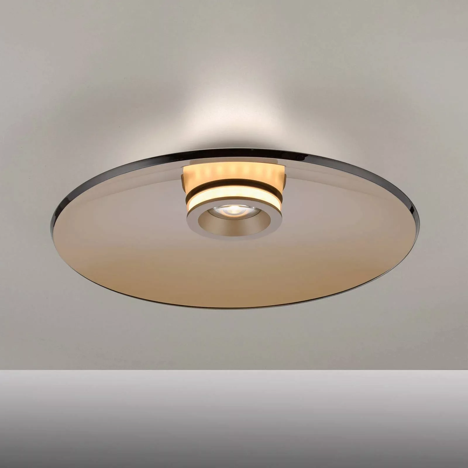 PURE LED-Deckenleuchte Moon, bronze, Ø 50 cm, Glas/Aluminium günstig online kaufen