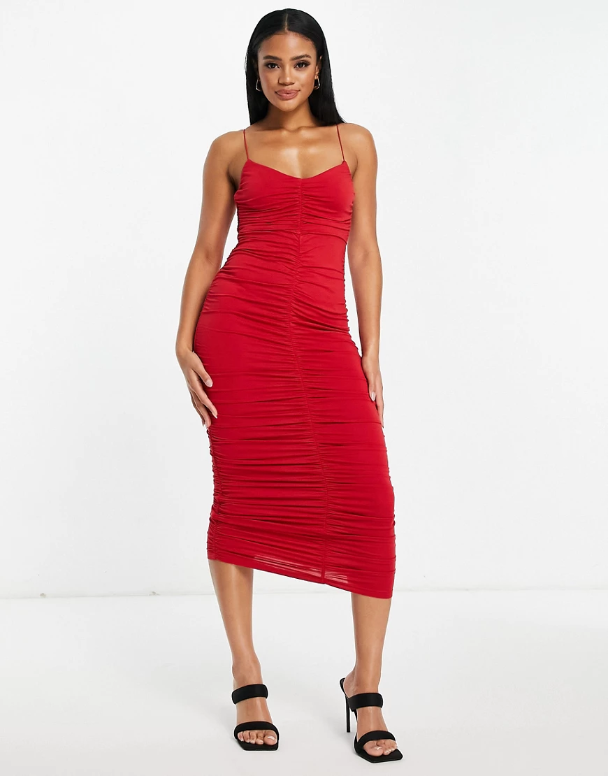 ASOS DESIGN – Camisole-Kleid mit dünnen Trägern und gerafftem Detail in leu günstig online kaufen