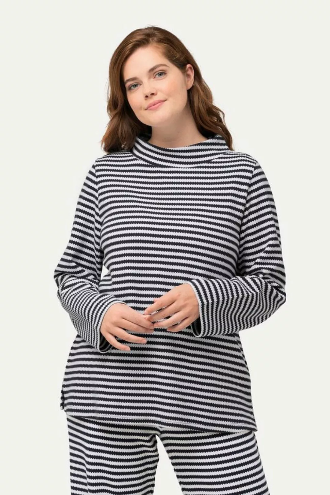 Ulla Popken Sweatshirt Sweatshirt Strukturringel Stehkragen Langarm günstig online kaufen