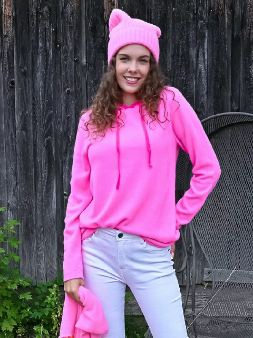 Zwillingsherz Strickpullover Kaschmir Hoodie Rosa günstig online kaufen