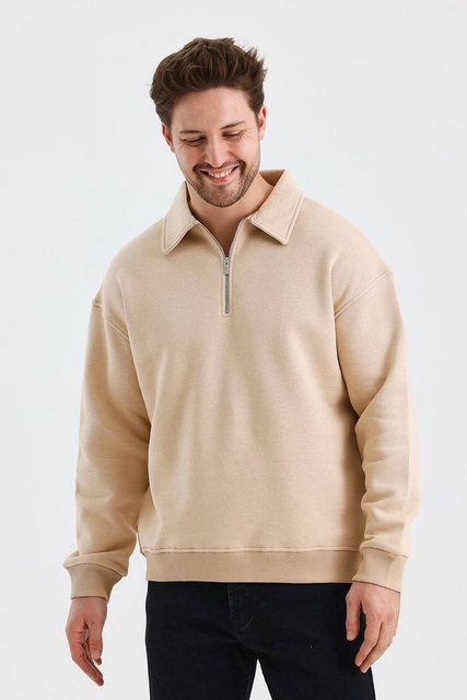 OSSY HOMER Poloshirt Beige Sweatshirt mit halbem Reißverschluss (PUFFY) günstig online kaufen