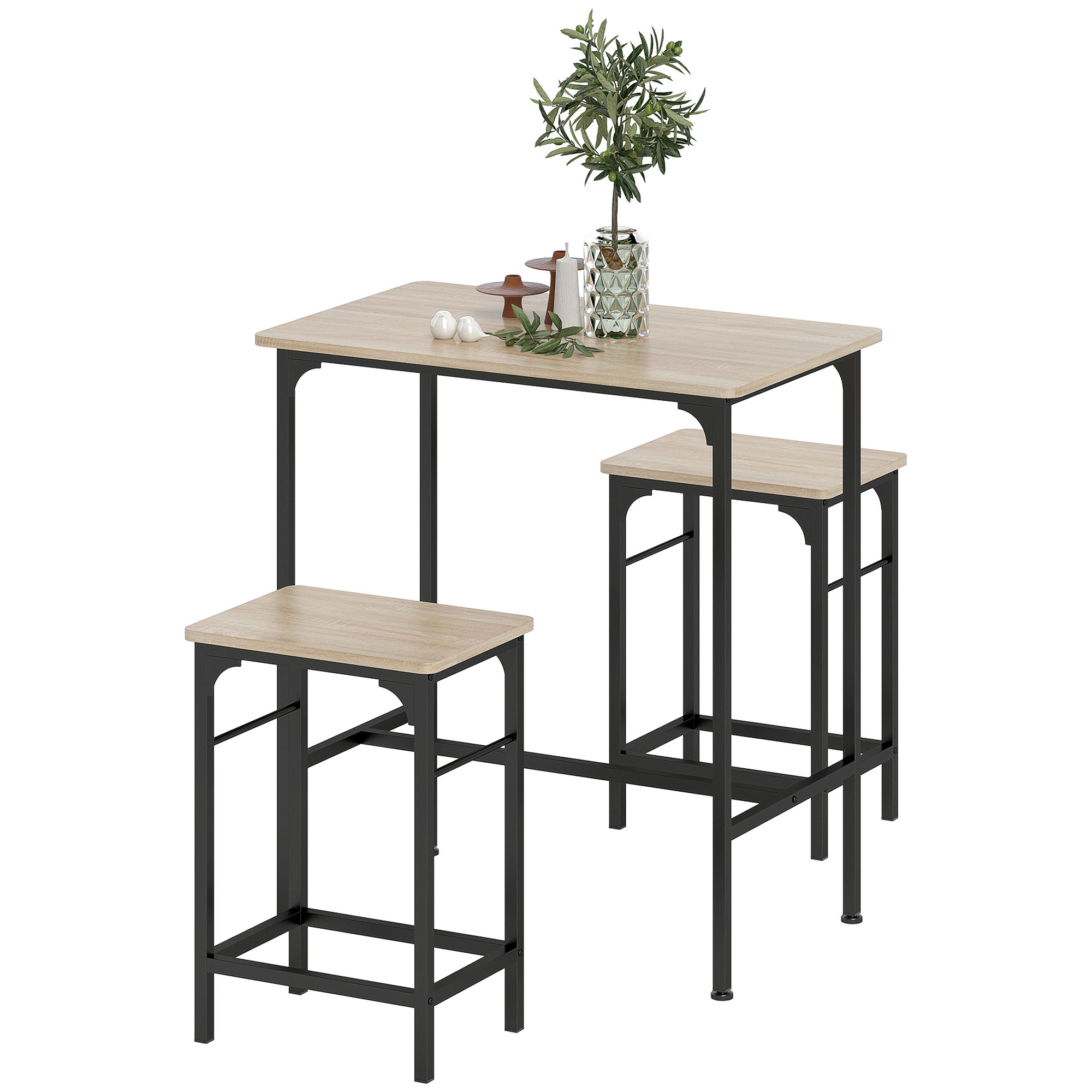 HOMCOM Bartisch Set Bartisch mit Barhocker-Set Esstisch mit 2 Stühlen mit R günstig online kaufen
