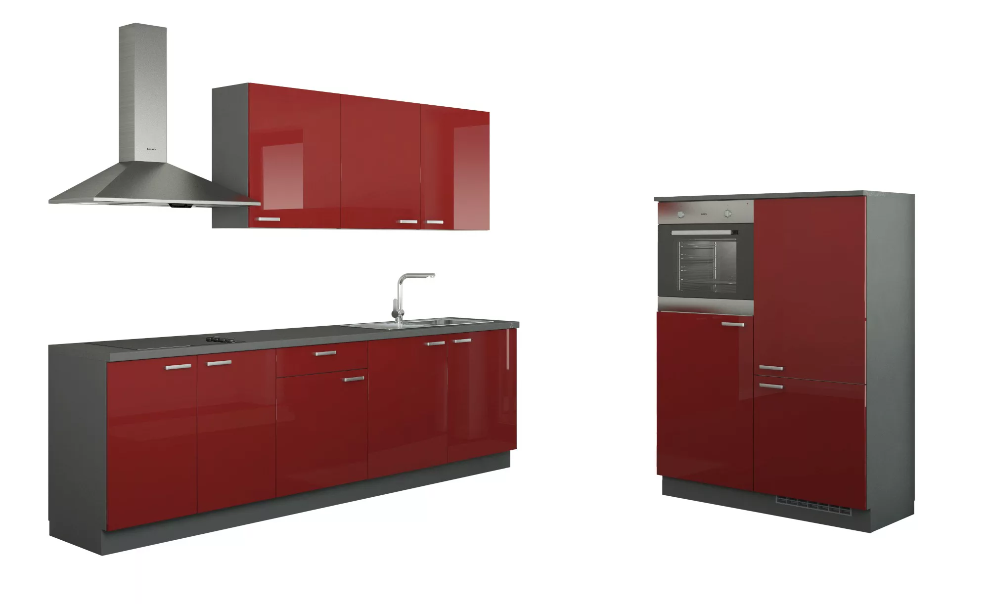Küchenzeile mit Elektrogeräten - rot - 390 cm - Küchen > Küchenblöcke mit E günstig online kaufen