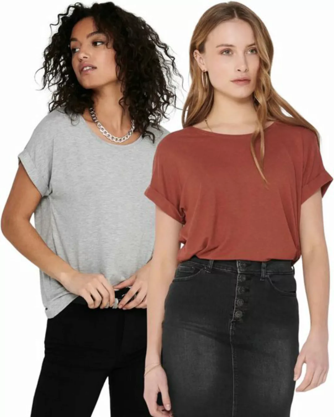 ONLY T-Shirt Stilvolles Basic Shirt mit Rundhalsausschnitt (2er-Pack) unifa günstig online kaufen