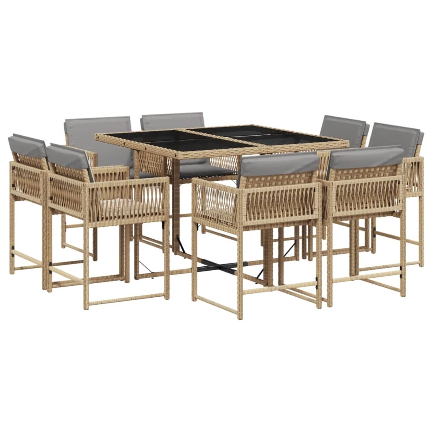 vidaXL 9-Tlg Garten-Essgruppe mit Kissen Beigemischung Poly Rattan 3211560 günstig online kaufen