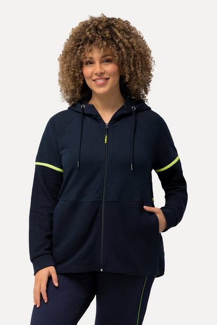 Ulla Popken Sweatjacke Hoodie-Jacke Materialmix Querrippen Kapuze günstig online kaufen