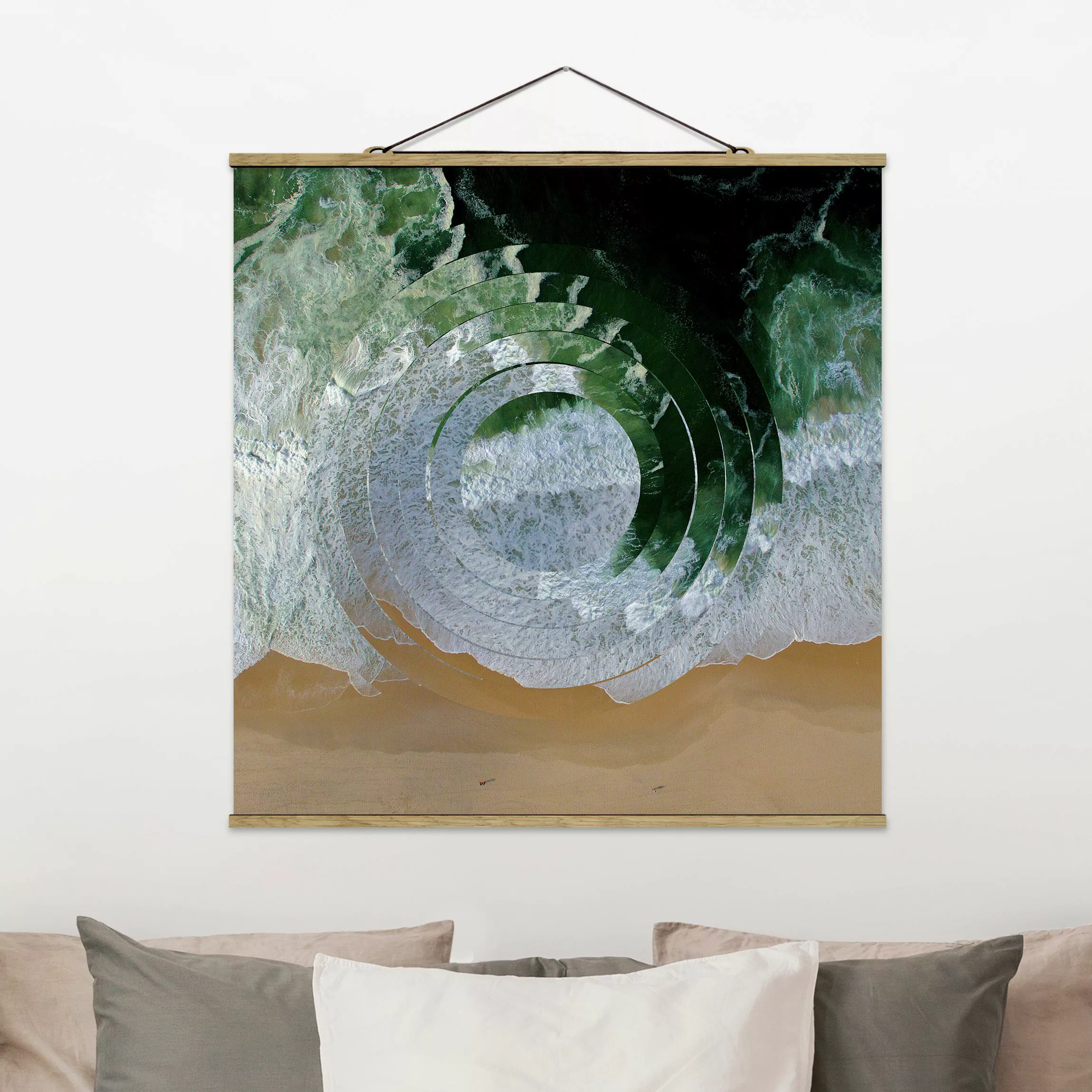 Stoffbild Strand mit Posterleisten - Quadrat Geometrie trifft Strand günstig online kaufen