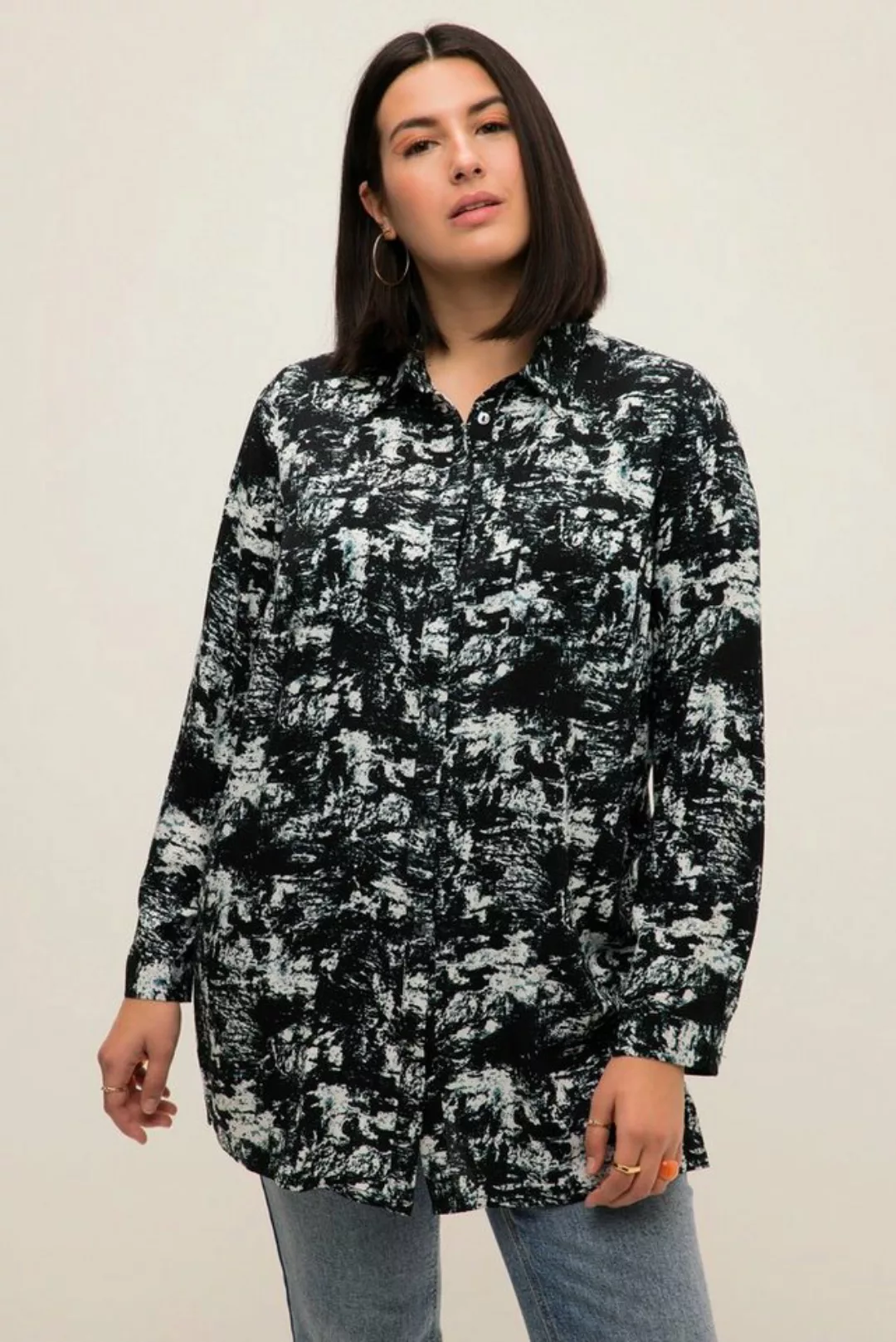 Studio Untold Longbluse Hemdbluse Boxy Fit Batik Print Hemdkragen Langarm günstig online kaufen