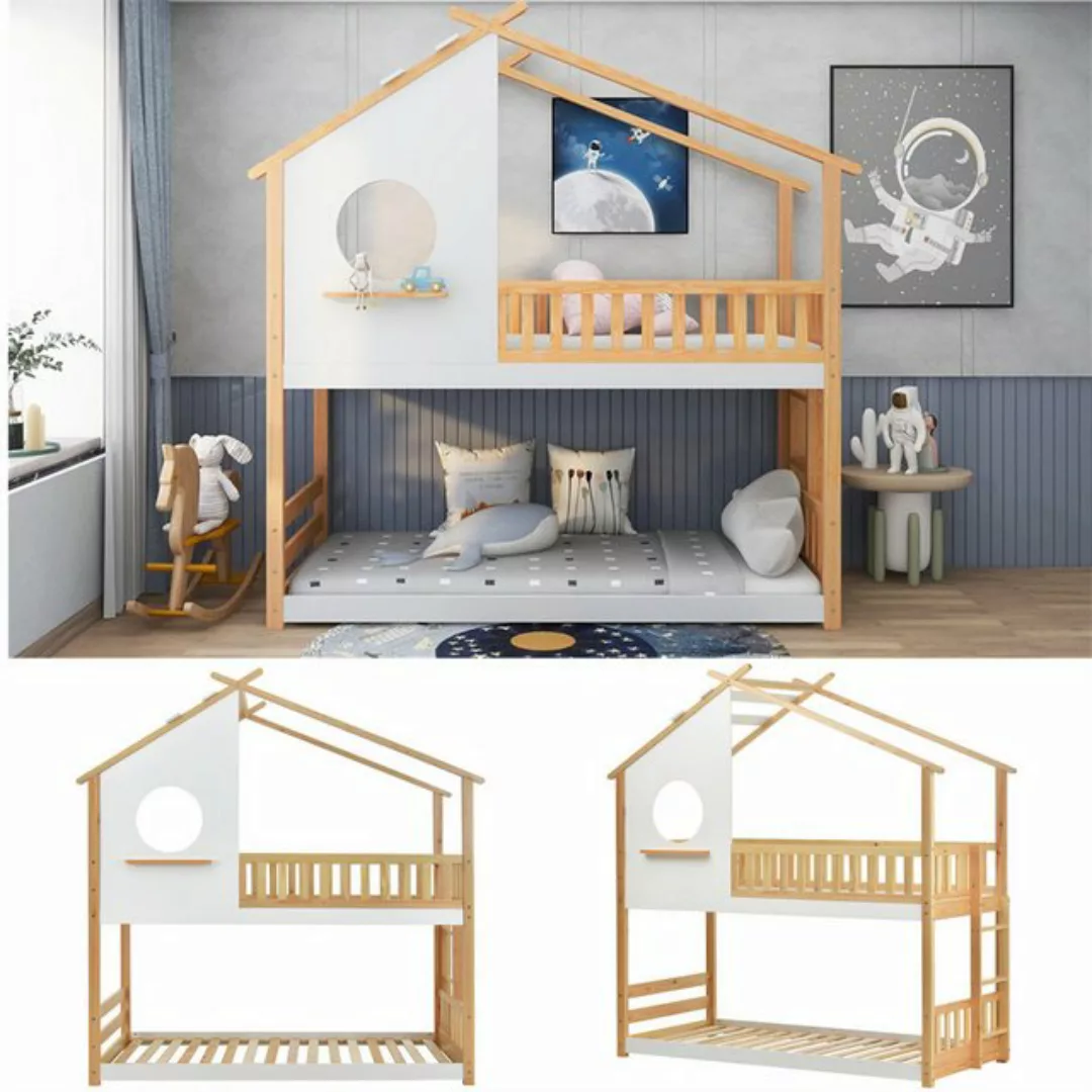 XDeer Kinderbett Hausbett, Etagenbett mit rechtwinkliger Leiter 200x90cm, m günstig online kaufen