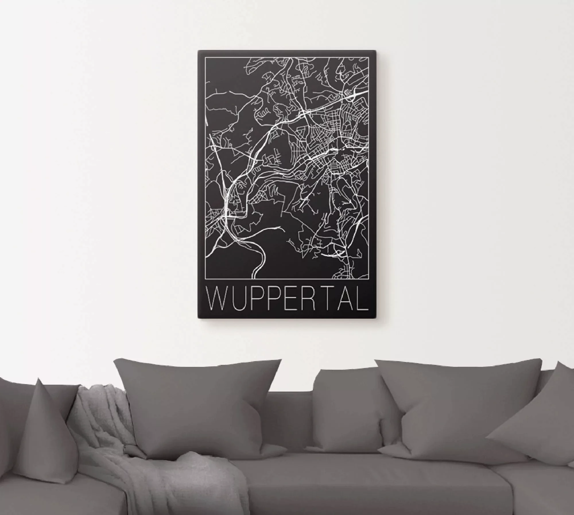 Artland Leinwandbild "Retro Karte Wuppertal Schwarz", Deutschland, (1 St.), günstig online kaufen