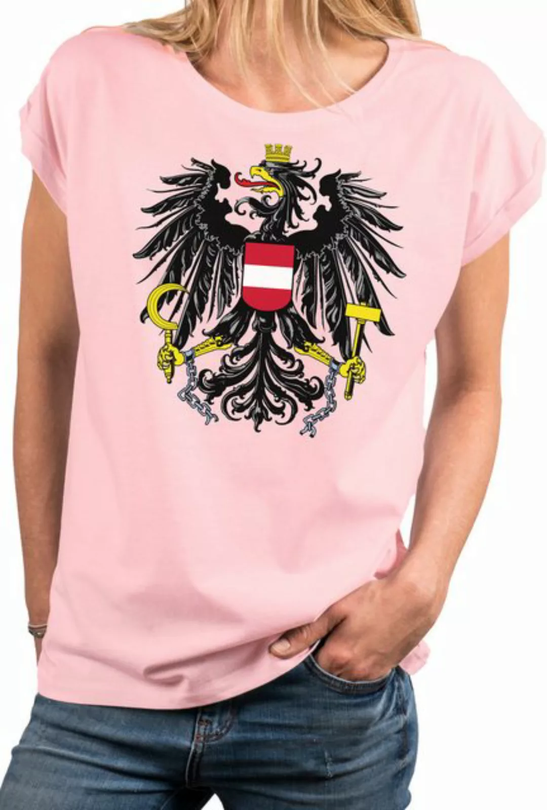 MAKAYA Print-Shirt Österreich Trikot Damen Fahne Adler Österreichische Flag günstig online kaufen