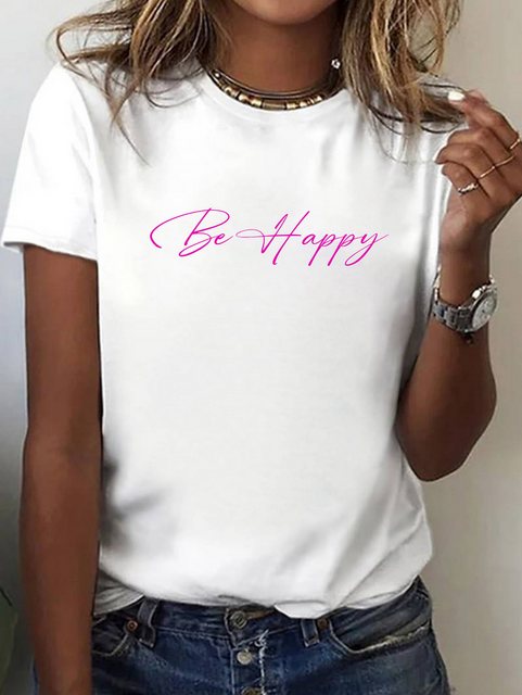 RMK T-Shirt Damen Shirt Top Sommer Basic Be Happy Glücklich aus Baumwolle günstig online kaufen