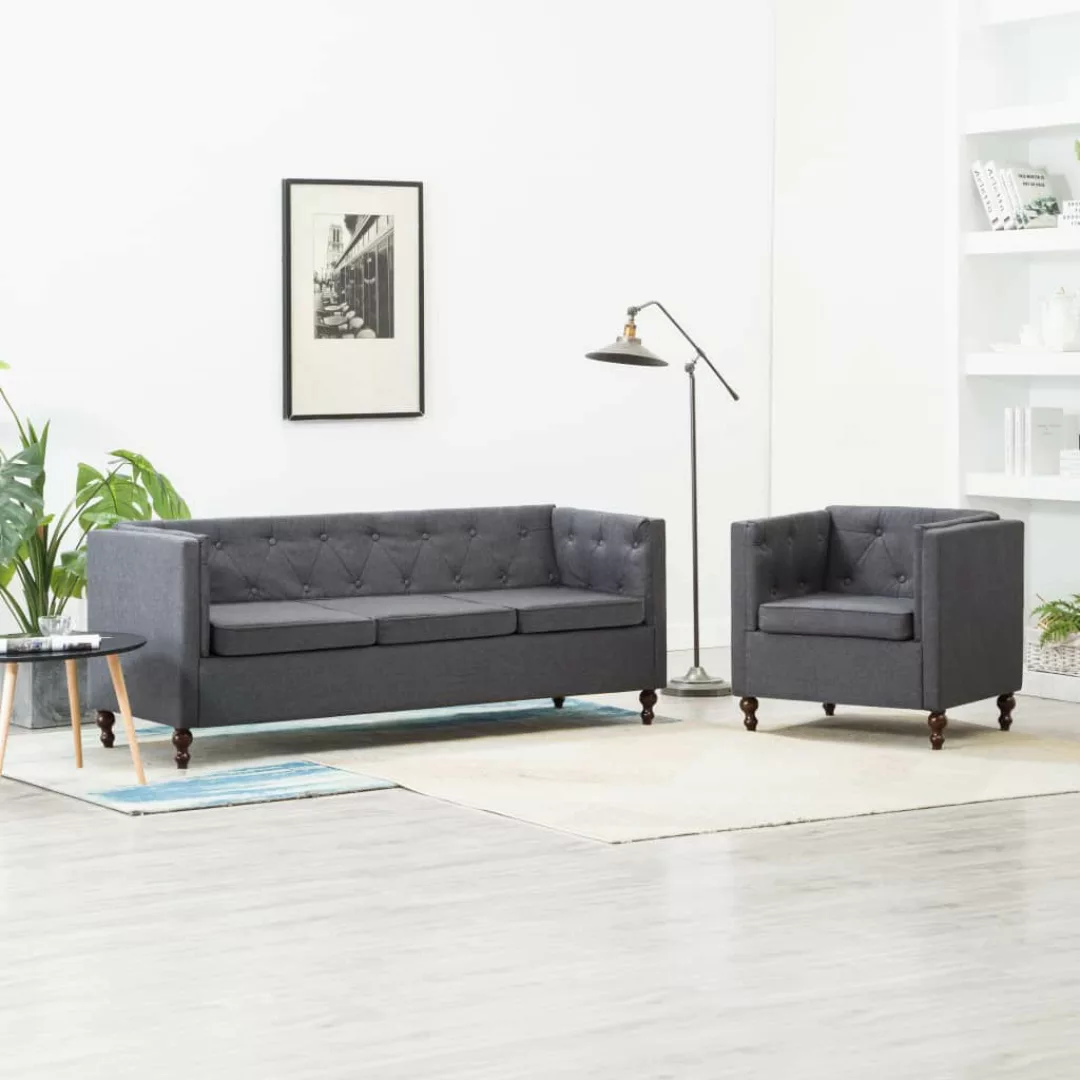 Chesterfield Sofa-set 2-tlg. Stoffpolsterung Dunkelgrau günstig online kaufen