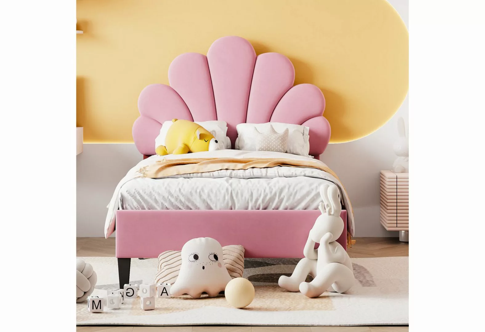 Ulife Polsterbett Einzelbett Kinderbett Gästebett Mädchenbett mit Blumenfor günstig online kaufen