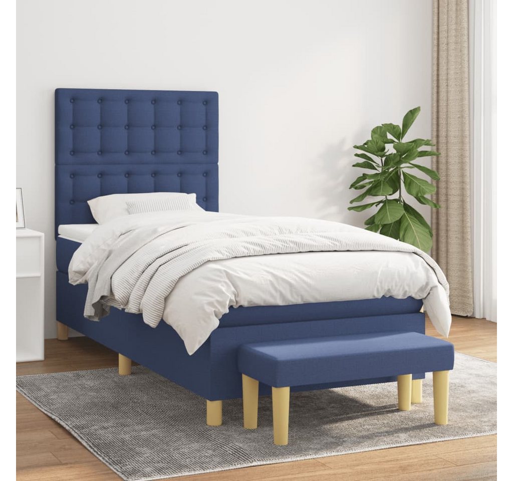 vidaXL Boxspringbett Boxspringbett mit Matratze Blau 90x200 cm Stoff Bett B günstig online kaufen