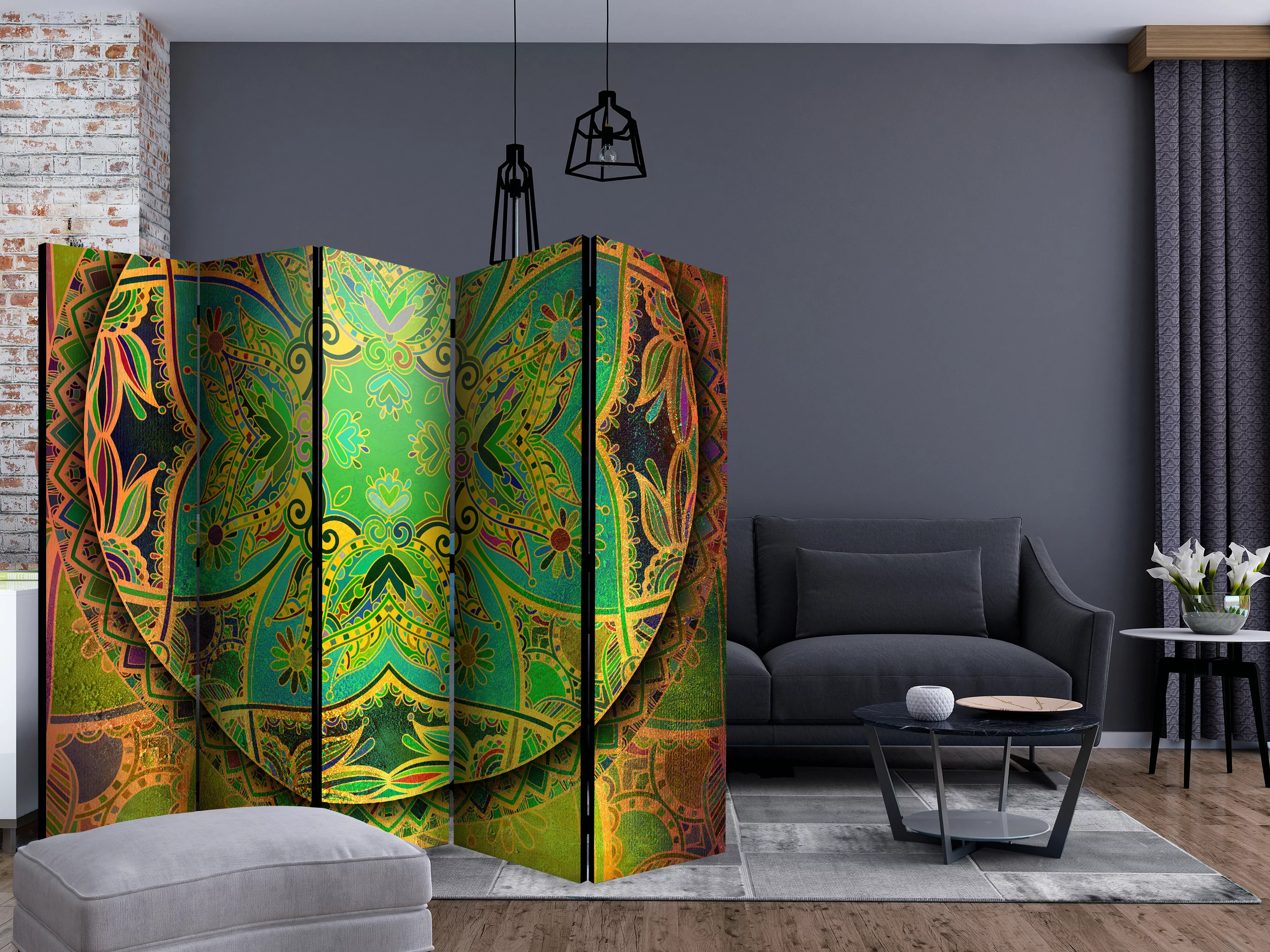 5-teiliges Paravent - Mandala: Emerald Fantasy Ii [room Dividers] günstig online kaufen