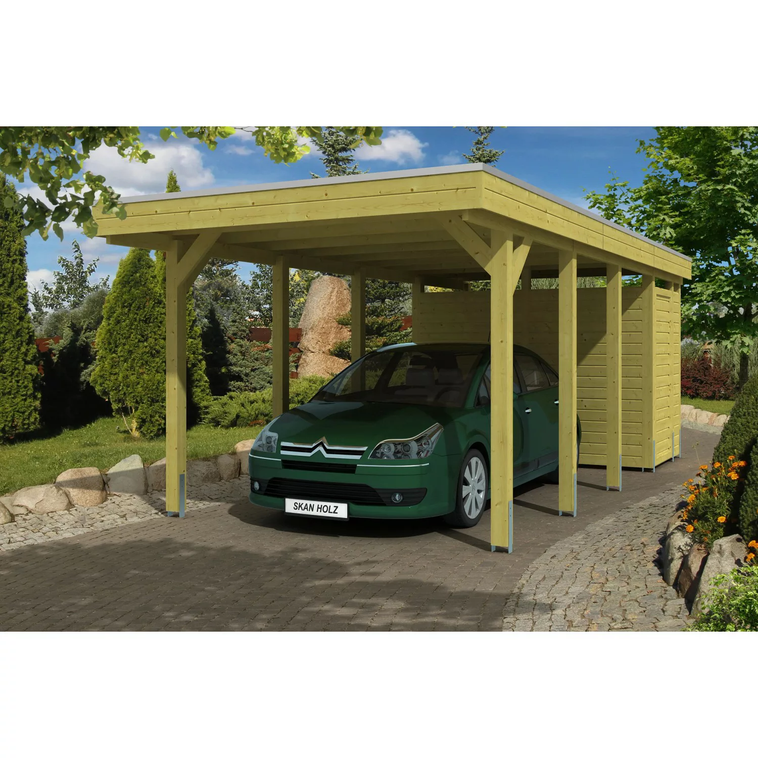 Skan Holz Flachdach-Einzelcarport Friesland B x T 314 cm x 708 cm Set 2 günstig online kaufen