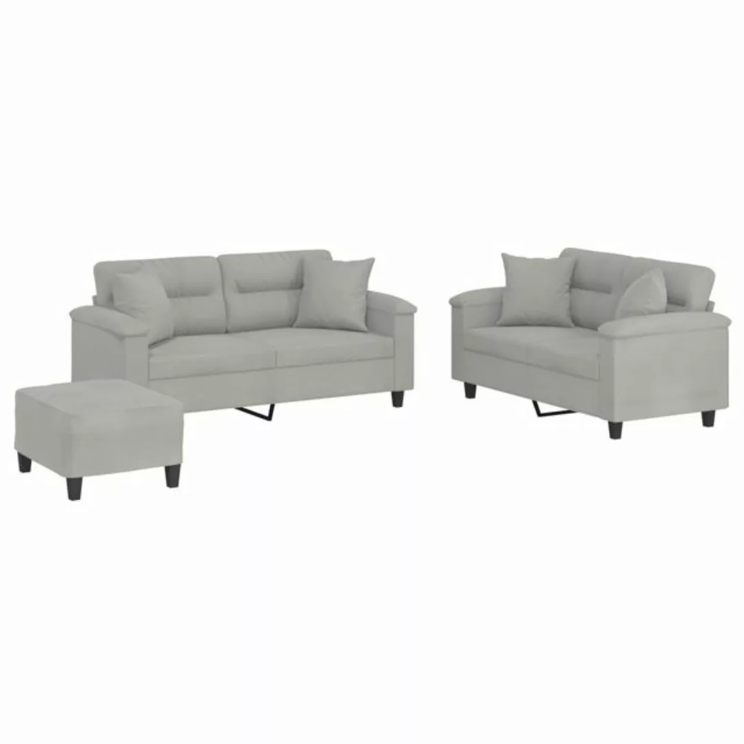 vidaXL Sofa Sofagarnitur Set mit Kissen Mikrofasergewebe, 3-tlg., Hellgrau günstig online kaufen