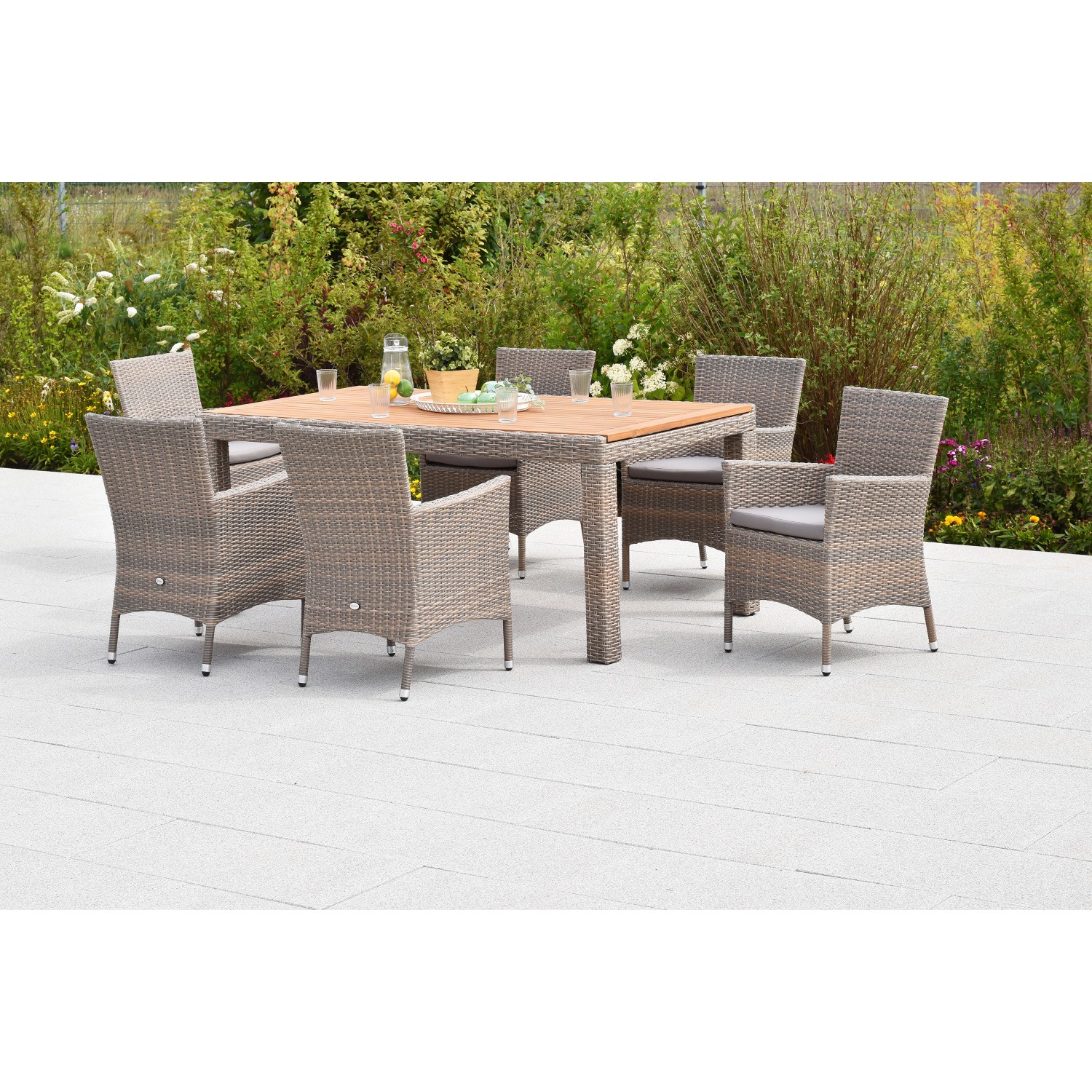 Merxx Teneriffa Set 13-tlg. 6 Sessel 6 Sitzkissen Gartentisch 180(240)x100 günstig online kaufen