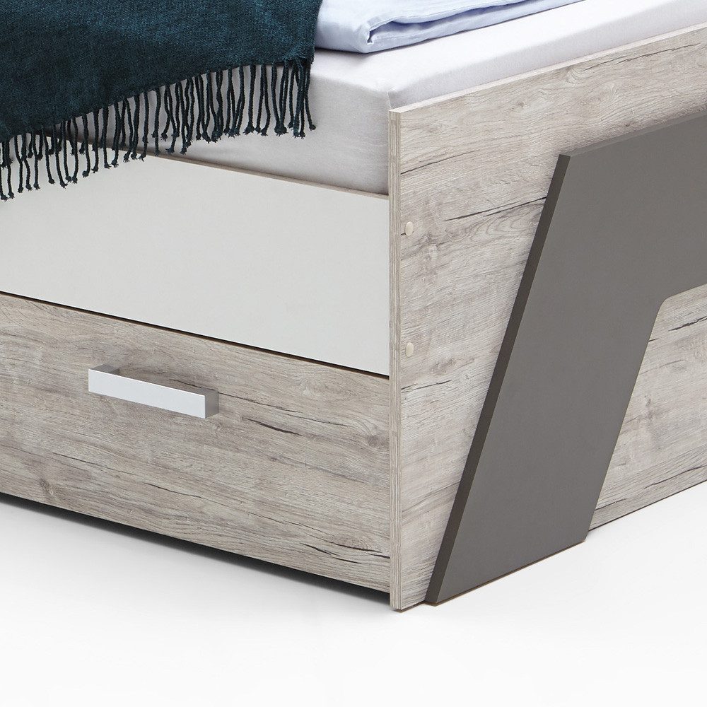 Lomadox Jugendbett LEEDS-10, Sandeiche Nb./weiß/Lava 145x69,5x204,5cm günstig online kaufen