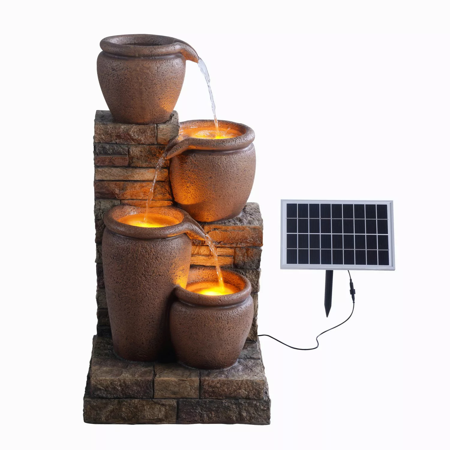 Teamson Home 78 cm 4-stufig Garten Solar Wasserbrunnen mit LED Braun günstig online kaufen