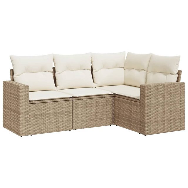 vidaXL Sofaelement 4-tlg. Garten-Sofagarnitur mit Kissen Beige Poly Rattan günstig online kaufen