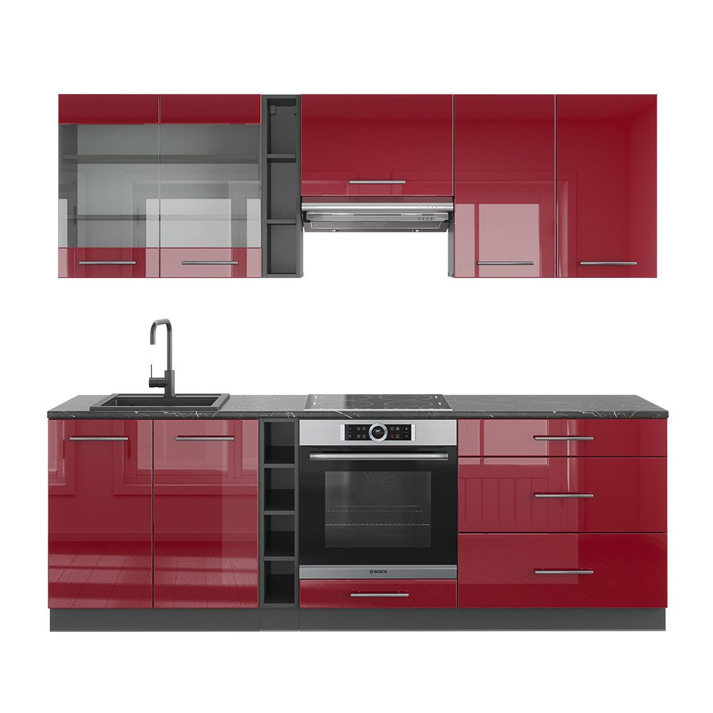 Vicco Küchenzeile Fame-Line, Bordeaux Hochglanz/Anthrazit, 235cm günstig online kaufen